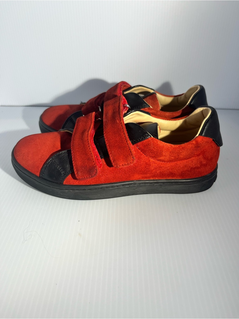 Young Versace Red Suede Velcro Strap Sneakers